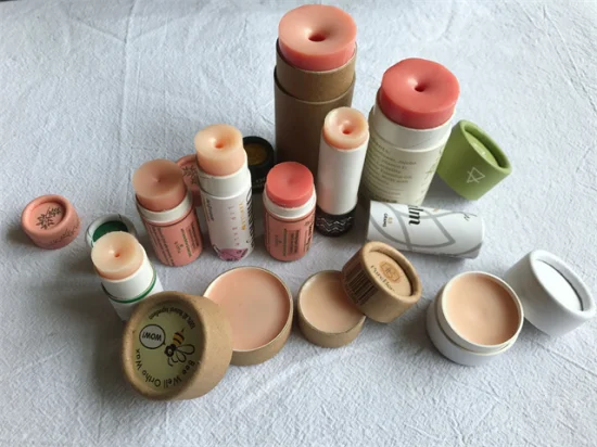 Оптовая индивидуальная круглая бумажная упаковка дезодоранта, маслостойкая цилиндрическая трубка из крафт-картона для бальзама для губ